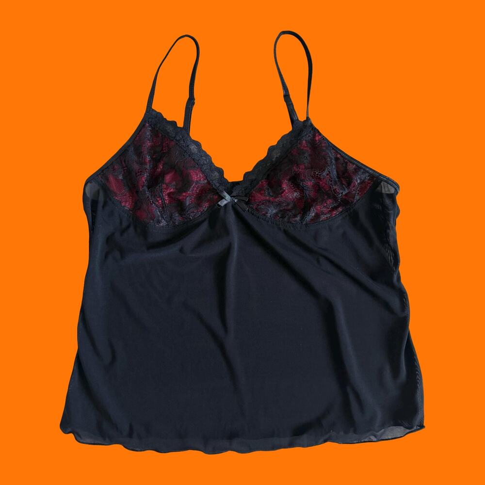 00's vintage vampy mesh lace y2k cami tank top LARGE
